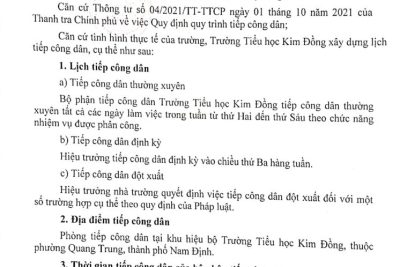 THKĐ – THÔNG BÁO LỊCH TIẾP CÔNG DÂN NĂM HỌC 2023-2024