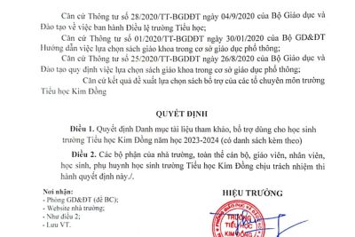 THKĐ – Công khai Danh mục sách bổ trợ dùng cho học sinh trường Tiểu học Kim Đồng